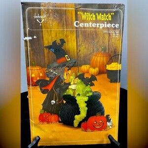 Vtg Halloween Witch Watch Centerpiece Honeycomb Bats Pumpkin Ambassador Hallmark